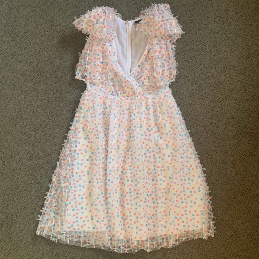 HALOGEN x Atlantic Pacific bow shoulder textured dot rainbow dress